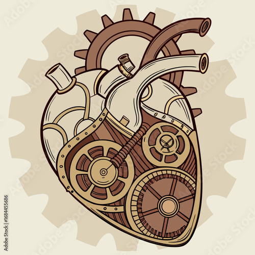Intricate steampunk mechanical heart with gears and tubes
