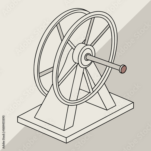 Simple line drawing of a double spoked reel on a stand