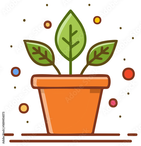 Illustration of a potted green plant with multiple leaves and a simple flat design