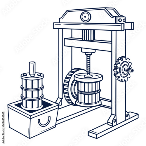 Vintage mechanical press machine with cylindrical components for industrial use