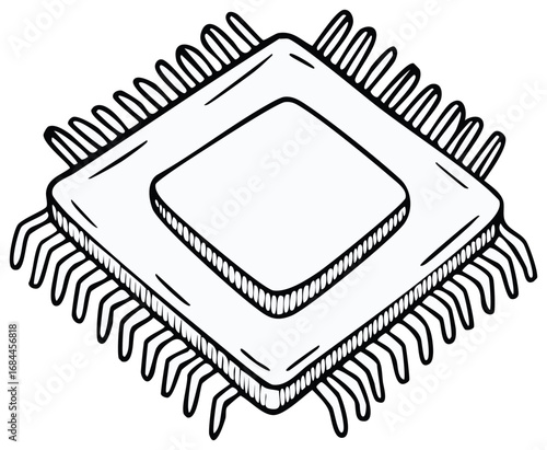 Isometric line art drawing of a computer processor microchip CPU vector illustration