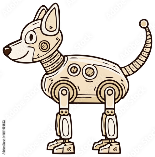 Cartoon robotic dog standing ready for play digital illustration of a pet friend