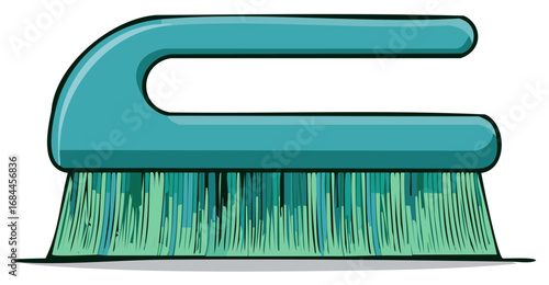 Cartoon illustration of a turquoise household scrub brush for cleaning