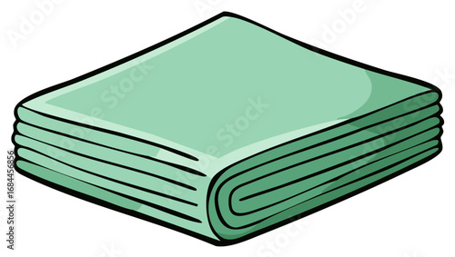 Folded green cloth or towel, simple cartoon vector illustration