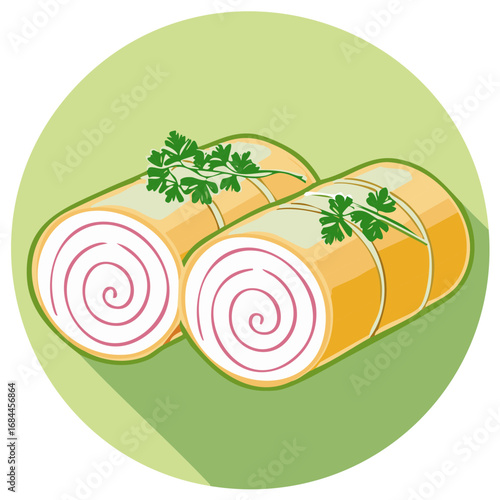 Appetizing Savory Rolls with Spiral Filling and Fresh Parsley Garnish Illustration
