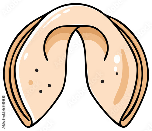 Isolated illustration of a cracked fortune cookie, revealing a hidden message of good luck and future predictions.