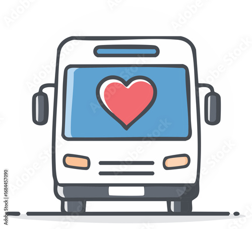 Bus with Heart Symbol. Cartoon illustration of a vehicle with a heart on the windshield