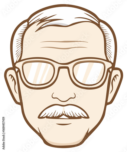 Vintage Gentleman Portrait with Glasses and Moustache Expressing Thoughtfulness