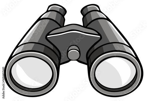Cartoon Binoculars Illustration, Optical Tool for Observation, Exploration and Vision, Gray Color