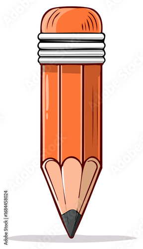 Orange pencil with eraser, drawing tool illustration, isolated on white