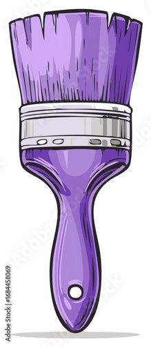 Illustration of a purple paintbrush with bristles and a handle