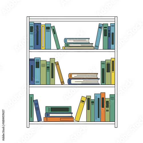 Colorful books in a white bookshelf illustration conveying learning and knowledge pursuit inside