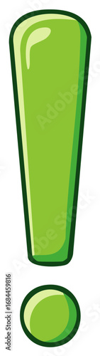 Vibrant green exclamation mark with a polished glossy effect and dark outline