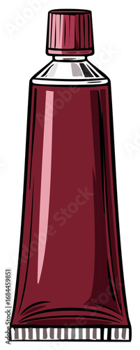 Vector illustration of a maroon colored cosmetic or medicinal squeeze tube with a ribbed cap