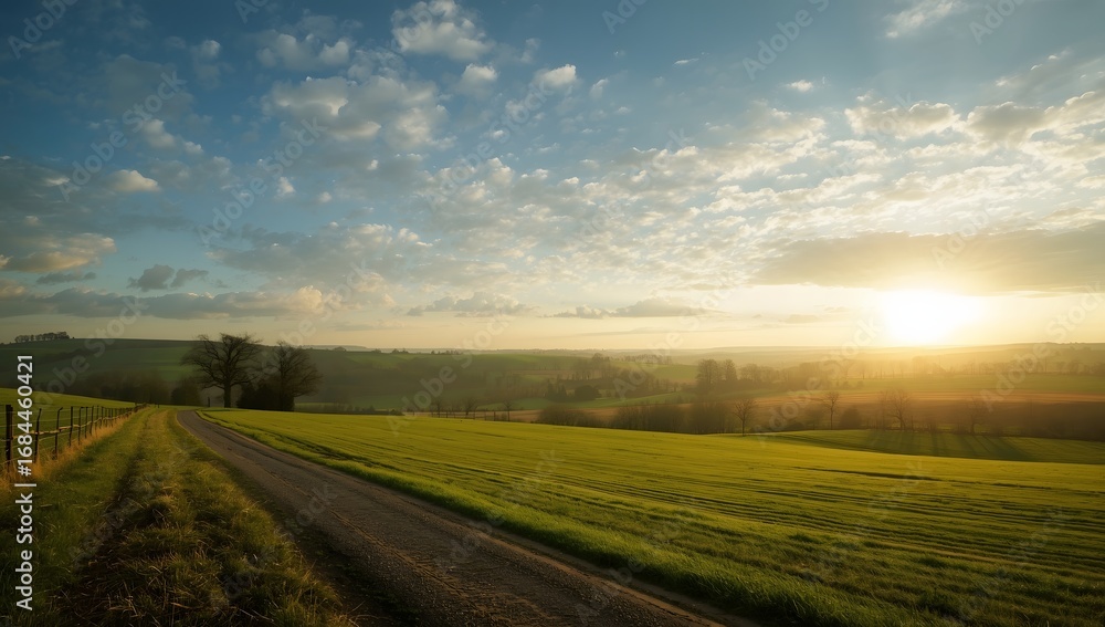 Obraz premium Serene Countryside Farm Landscape with Rolling Hills 
