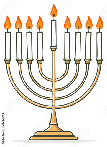 Hanukkah Menorah Illustration with Nine Lit Candles Celebrating Festival of Lights