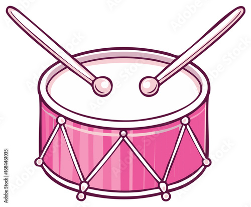 Illustration of a Pink Toy Drum Set with Drumsticks Ready for a Fun Beat and Playful Melody