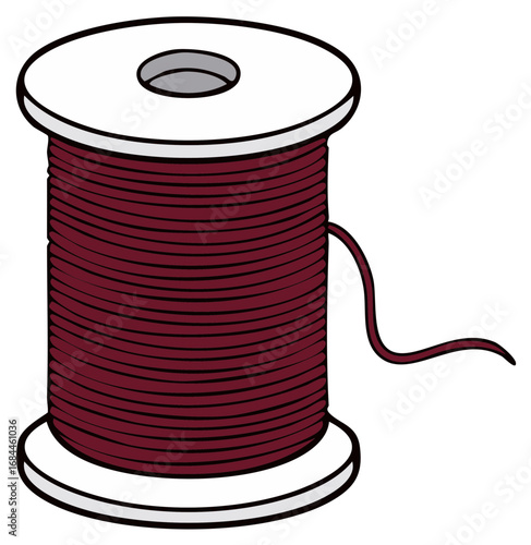 Vibrant maroon thread on a white spool a simple illustration for crafting projects