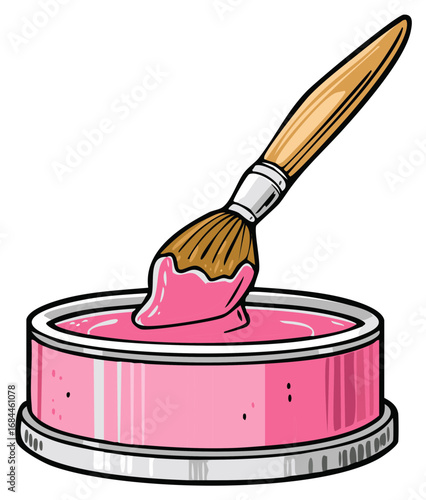 Paint Brush Dipped in Pink Paint Can Art Supplies for Creative Design