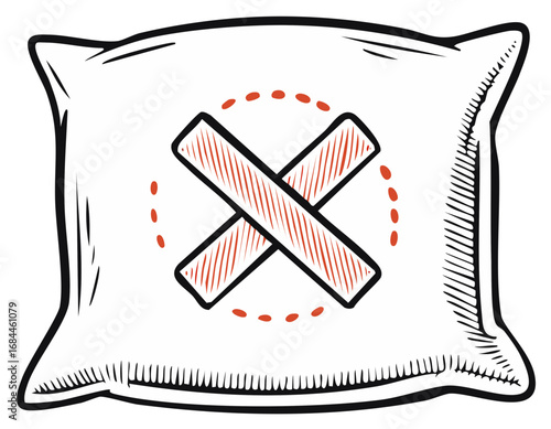 Rough Edge Pillow Illustration with Brown Bandage Patch and Stitched Design for Support and Comfort