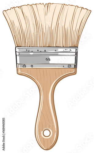 Illustration of a Flat Paint Brush with Wooden Handle and Metal Ferrule for painting and art projects