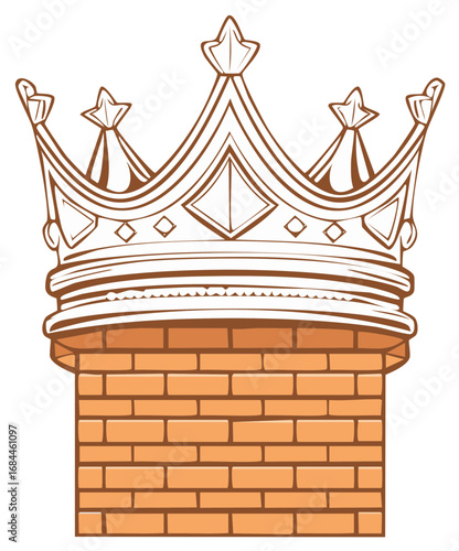 Symbolic Royal Crown on a Brick Chimney Vector Illustration
