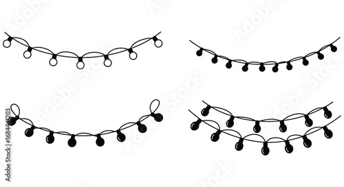 string lights hanging in various shapes and designs