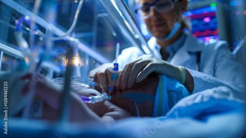 Healthcare Worker Monitoring Newborn in NICU