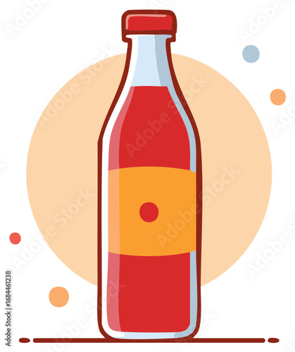 Illustrated bottle with red liquid and a vibrant orange label for beverage or food product design