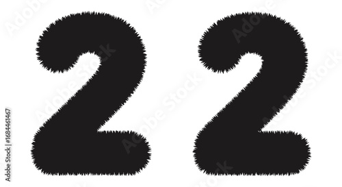 fuzzy black number twenty two on white background