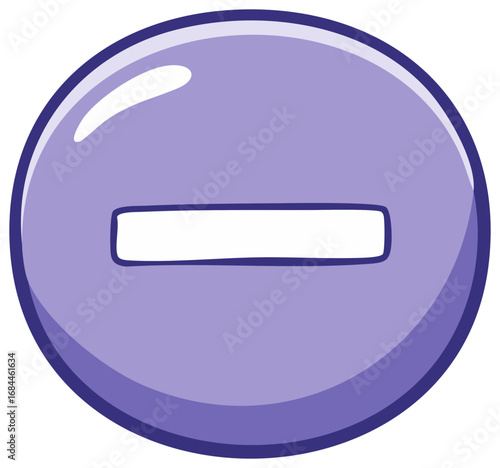 Hand drawn purple minus sign button icon Glossy cartoon symbol for subtraction remove or decrease