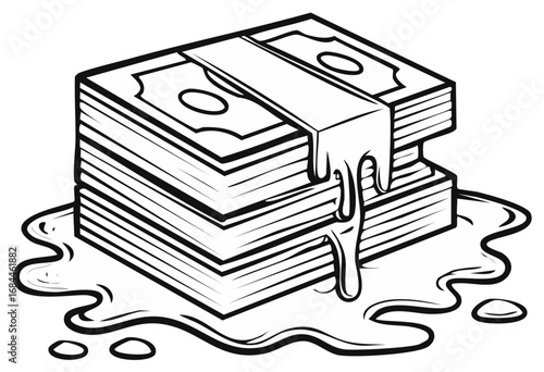 Melting stack of money flowing on surface illustration