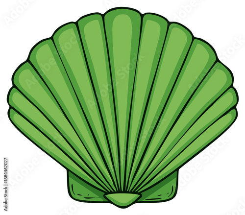 Vibrant green scallop shell with clean lines and bold outline