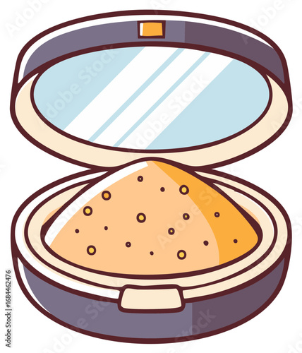 Opened makeup compact with mirror and face powder illustration