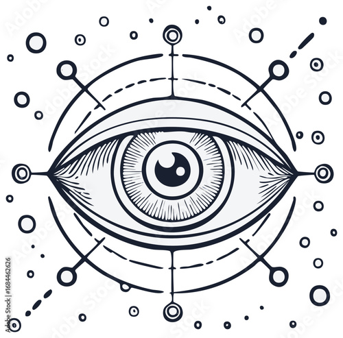 Sacred Geometry Eye Symbol with Celestial Dots and Lines Illustration