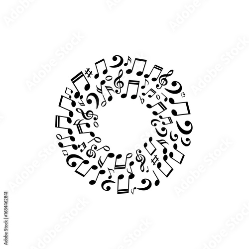 Harmonic symphony: circular arrangement of stylized musical notes create vibrant graphic design