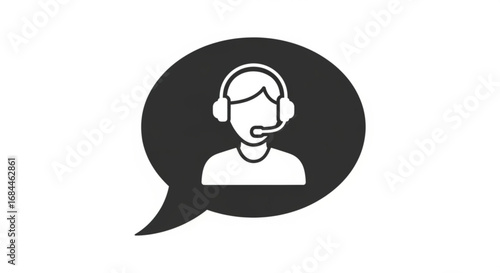 Customer service support agent with headset icon in speech bubble for online assistance and help center