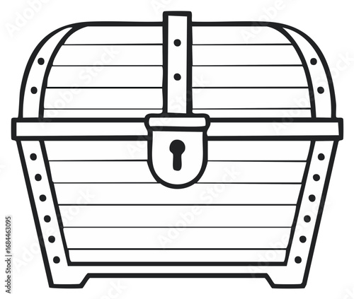 Illustration of a closed antique treasure chest with lock and riveted details