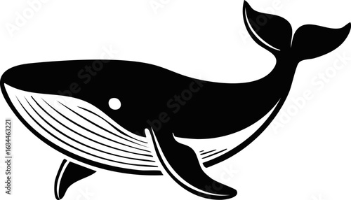 Whale Animal Vector Logo in Minimalist Black and White, Simple Design Ideal for Wildlife Branding and Nature Illustration

