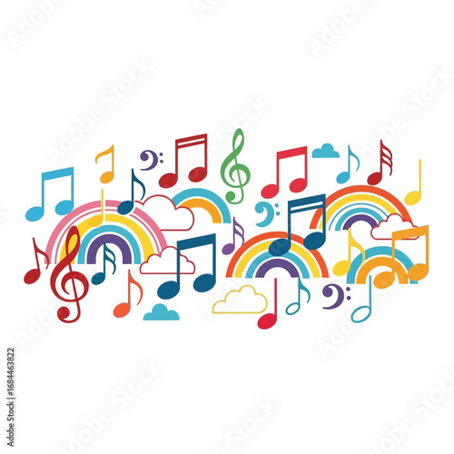 Melodic rainbows a whimsical symphony of musical notes dancing on clouds a vibrant composition