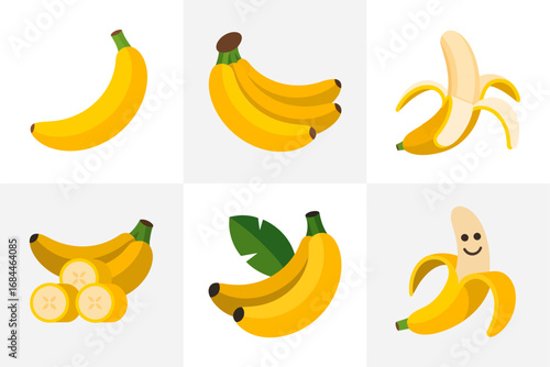 Banana collection vector pack, green and yellow bananas illustrations, peeled fruit icons, tropical snack graphics, exotic fruit designs