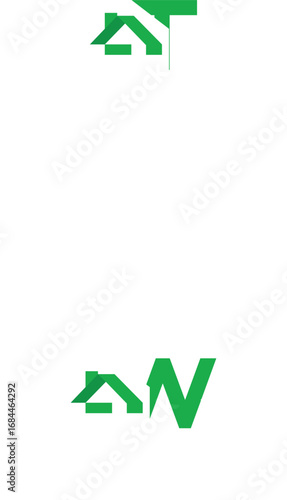 Modern real estate logo design featuring abstract house and roof shapes combined with bold letterforms. Created with clean geometric lines and a green color scheme, the design represents growth, w