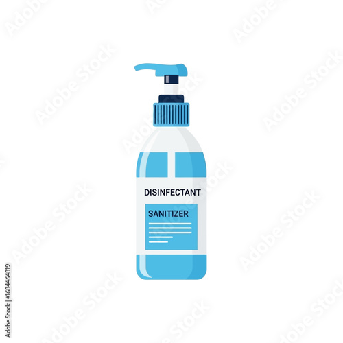 Hygienic practices illustrated through a disinfectant bottle, promoting cleanliness and preventing