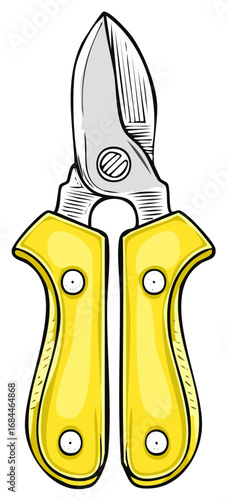 Hand-drawn cartoon illustration of yellow gardening pruning shears
