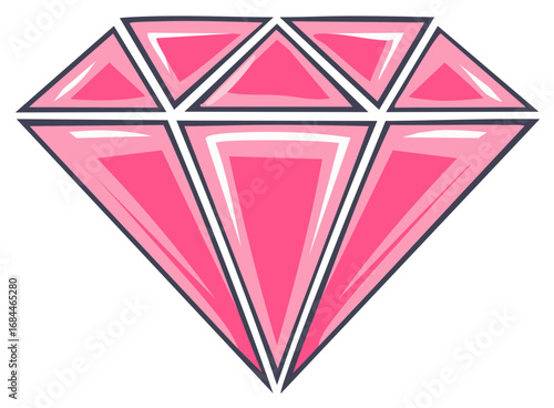 Bright Pink Diamond Gemstone Illustration Graphic Sparkling Jewel Stone Design