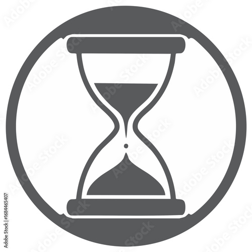 Hourglass with flowing sand in a circular frame, representing time passing and urgency
