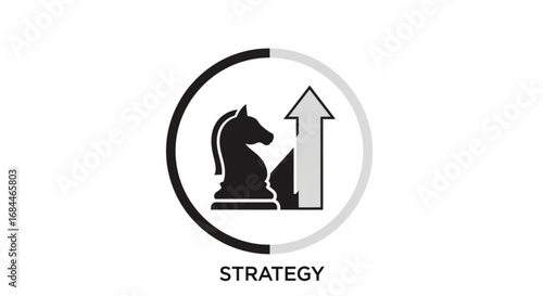 Strategic planning and business growth concept with chess knight and arrow up for success strategy icon