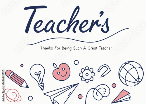 Vector art of teachers day greeting with various schoolrelated icons and a handwritten message on a
