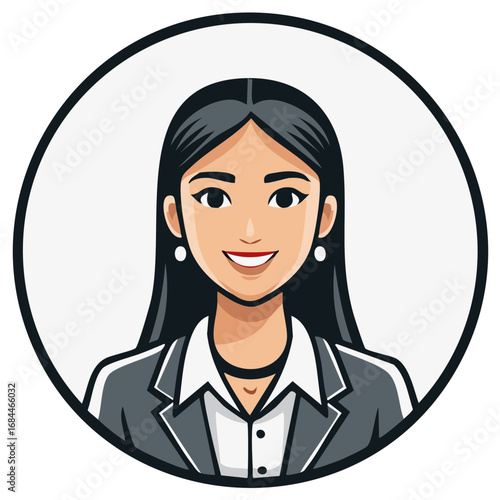 Smiling Woman Icon Wearing Business Suit Inside a Circle Graphic Presentation