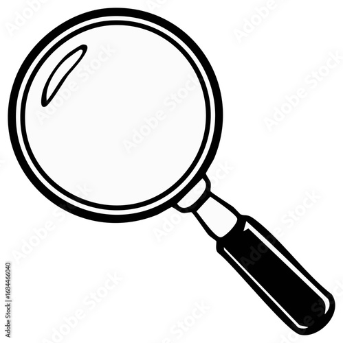 Magnifying glass vector illustration, black and white outline